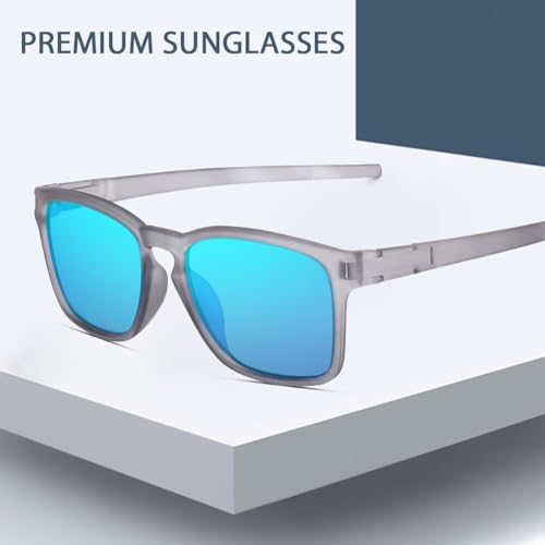 mashamart Sports Sunglasses for Women Men Classic Retro Square Frame Driving Sun Glasses 100% UV Protection (Blue) (Silver, Blue) - Image 4