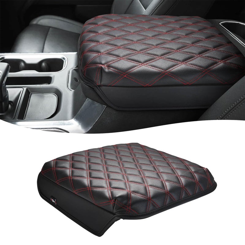 KBH Center Console Armrest Cover for Chevy Silverado GMC Sierra 20192025 Tahoe Suburban Yukon 20212025 Bucket Seat Vinyl Leather Trim BlackRed Double Stitch