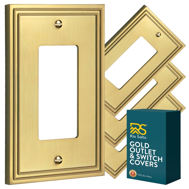 Rio Salto Brushed Brass Gold Metal Rocker Switch Plate Decorator Paddle GFCI Outlet Covers Light Switch Cover Wall Plates Modern Architectural Wall Plates Imperial Collection 4Pack 313 x 500 - Image 2