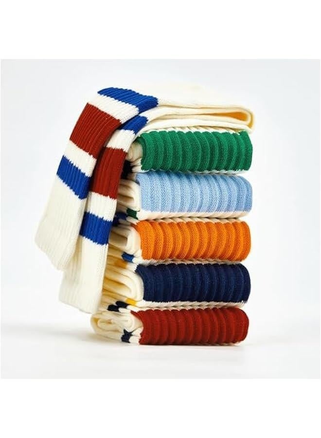 Womens Striped Socks Retro Crew Socks Women Slouchy Athletic Calf Tube Socks - Image 2