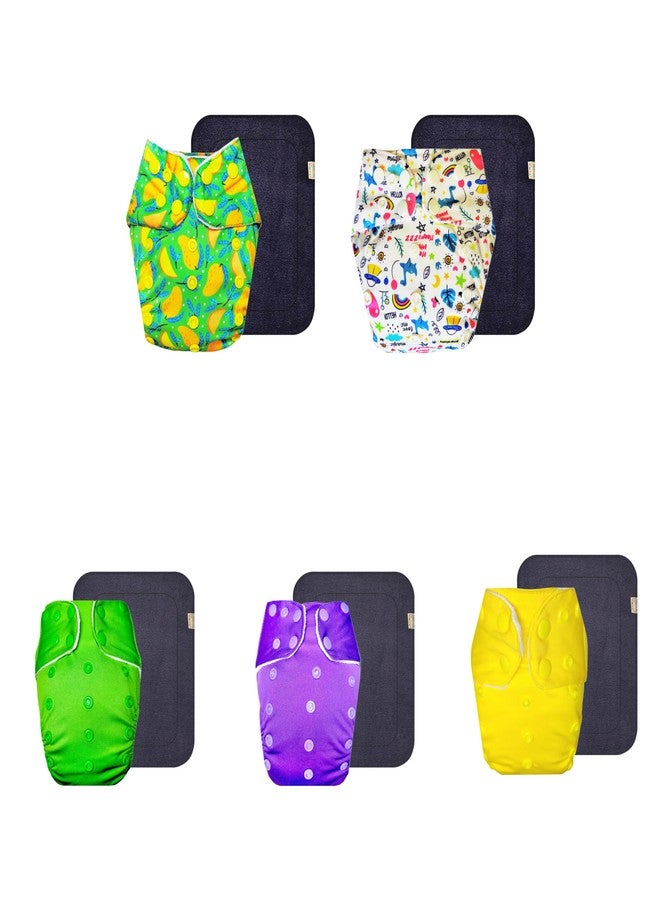 Dumbledo Premium Cloth Diaper with Gray Insert (Pack of 5) | Dry Feel and Comfortable | 6-Layer Absorbent Pad | Travel Friendly | Designed by Moms | 3 Months - 3 Years | Unisex Baby - Image 1