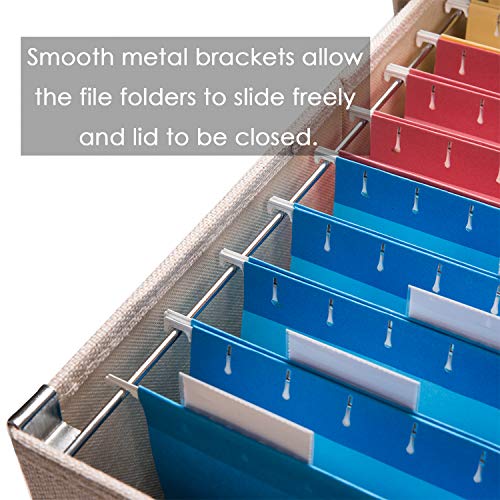 PRANDOM File Organizer Box - Set of 2 Collapsible Decorative Linen Filing Storage Hanging File Folders with Lids Office Cabinet Letter Size Light Grey (14x9.3x10.8 inch) - Image 4