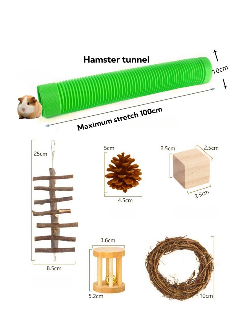 12-Piece Hamster Toy Set - Fun  Safe Chewing Toys for Hamsters, Rabbits,  Parrots - Includes Wooden Chew Toys, Tunnel, Swing, Dumbbell, Flower Drum, Unicycle, Wooden Sticks for Small Pets - Image 3