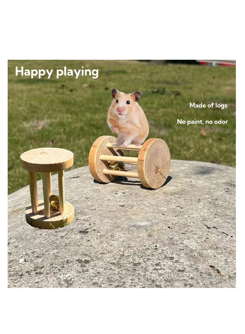 12-Piece Hamster Toy Set - Fun  Safe Chewing Toys for Hamsters, Rabbits,  Parrots - Includes Wooden Chew Toys, Tunnel, Swing, Dumbbell, Flower Drum, Unicycle, Wooden Sticks for Small Pets - Image 4