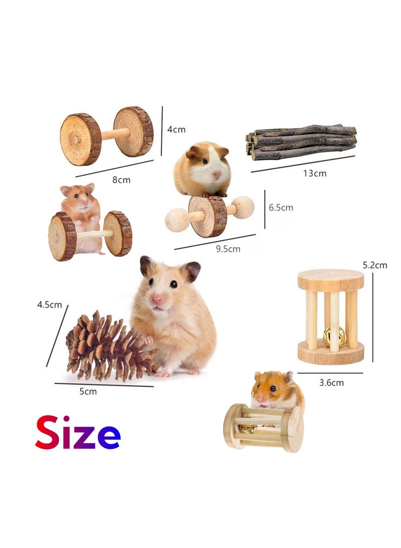 12-Piece Hamster Toy Set - Fun  Safe Chewing Toys for Hamsters, Rabbits,  Parrots - Includes Wooden Chew Toys, Tunnel, Swing, Dumbbell, Flower Drum, Unicycle, Wooden Sticks for Small Pets - Image 2