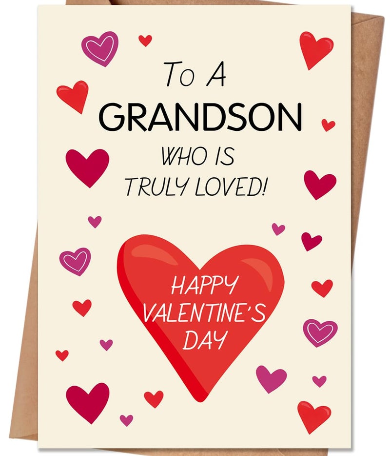 HEJOYN Valentine Card for Grandson, Happy Valentine's Day Card Gifts for Grandson - Image 1