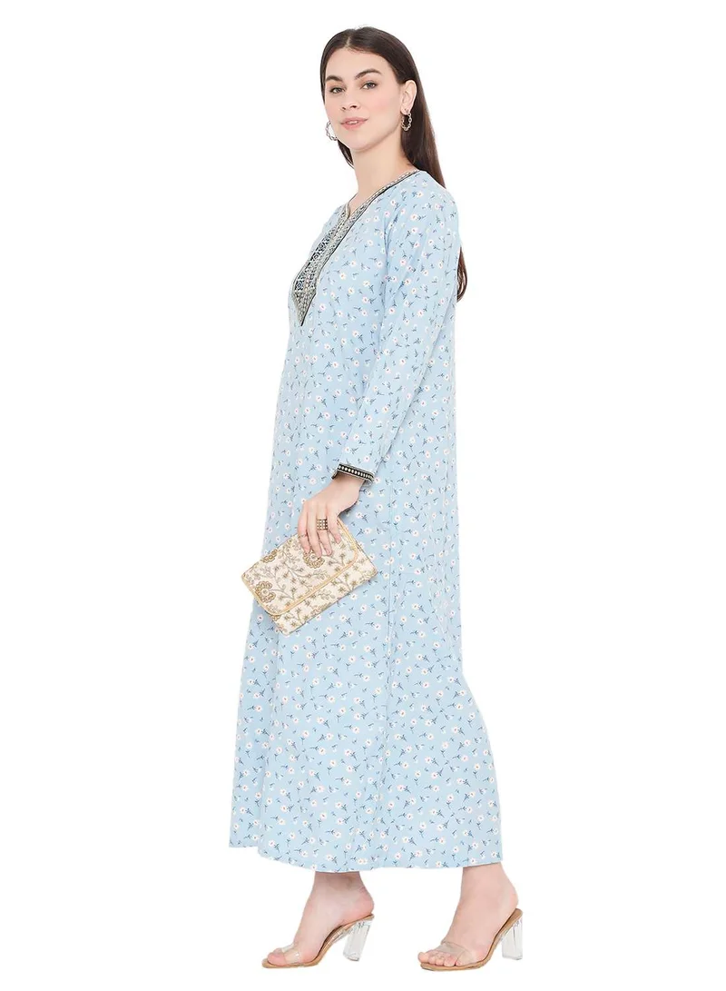 هانا آند سارا CASUAL LONG VISCOSE FLOWER PRINTED EVERYDAY WEARABLE ARABIC KAFTAN JALABIYA DRESS