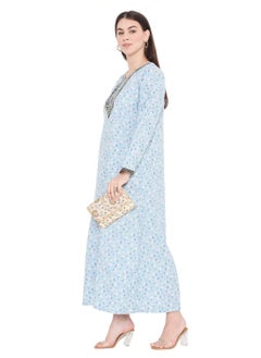 HANA & SARA CASUAL LONG VISCOSE FLOWER PRINTED EVERYDAY WEARABLE ARABIC KAFTAN JALABIYA DRESS  - Image 4