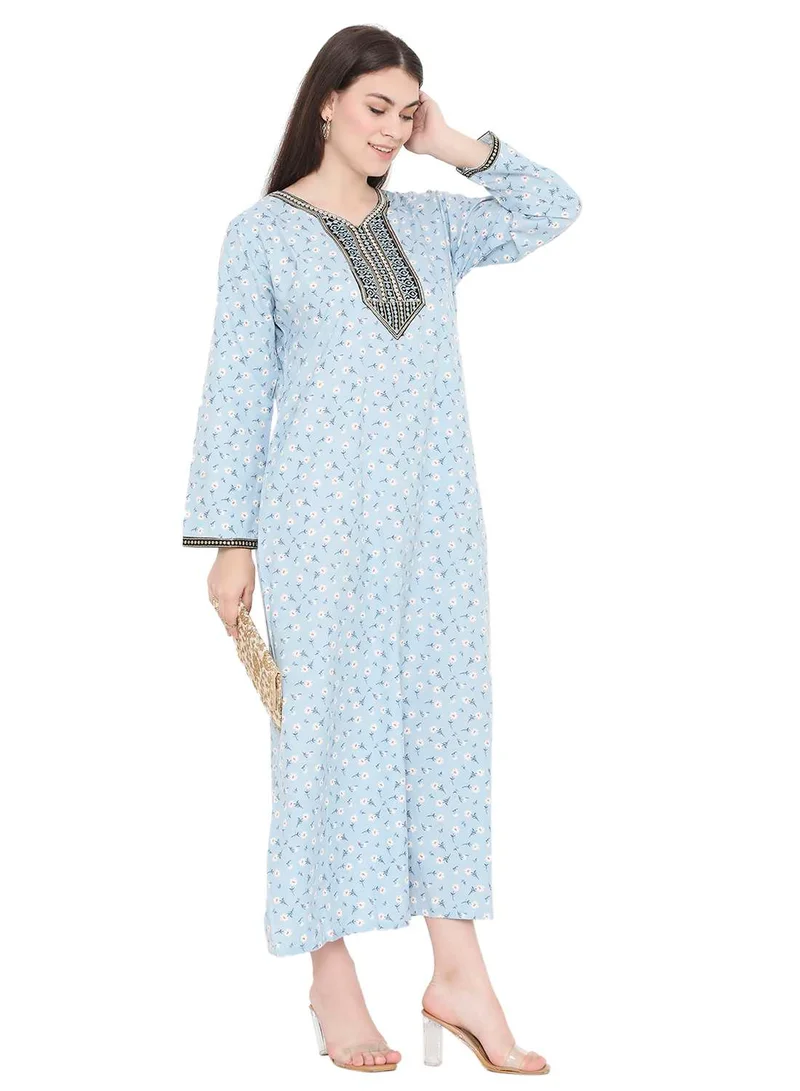 هانا آند سارا CASUAL LONG VISCOSE FLOWER PRINTED EVERYDAY WEARABLE ARABIC KAFTAN JALABIYA DRESS