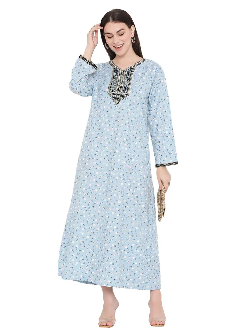 HANA & SARA CASUAL LONG VISCOSE FLOWER PRINTED EVERYDAY WEARABLE ARABIC KAFTAN JALABIYA DRESS