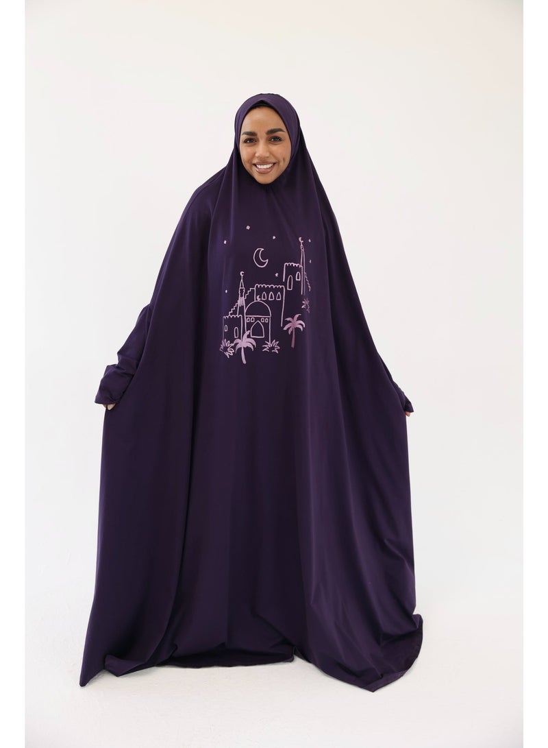 La Festiva Minaret Full-Length Cotton Lycra Prayer Isdal Purple - Image 1