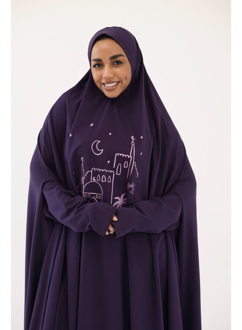 La Festiva Minaret Full-Length Cotton Lycra Prayer Isdal Purple - Image 2