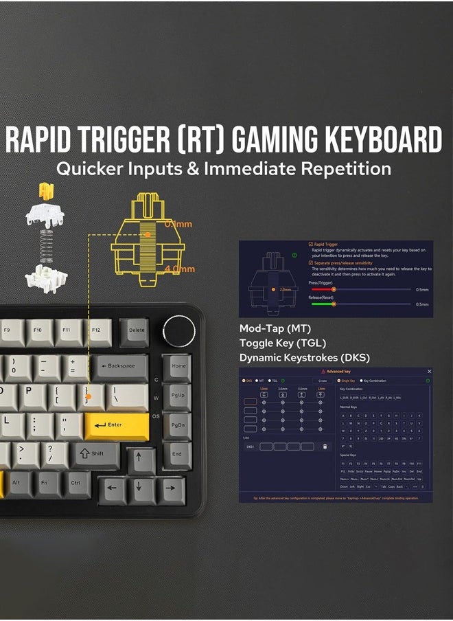 Ajazz - AK820 MAX Wired Gaming Keyboard,Rapid Trigger Keyboard, Hall Effect Gasket Mechanical Keyboard, Adjustable Actuation, Magnetic Switches, RGB for Win/Mac (Black, BlackGrey, flying fish switch) - Image 1