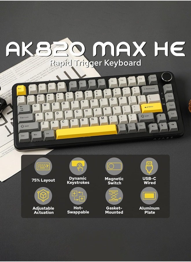 Ajazz - AK820 MAX Wired Gaming Keyboard,Rapid Trigger Keyboard, Hall Effect Gasket Mechanical Keyboard, Adjustable Actuation, Magnetic Switches, RGB for Win/Mac (Black, BlackGrey, flying fish switch) - Image 1