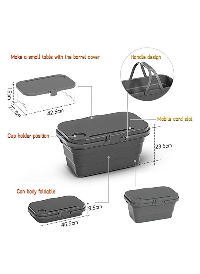 15L Collapsible Picnic Basket with Handles, Lid as Stand Up Table, Lightweight, Water-Proof & Leak-Proof - 3-in-1 Rectangle Bucket for Picnics, Camping, BBQ, Travelling and Road Trips (Grey)