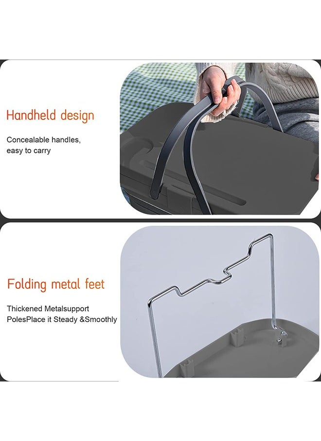 15L Collapsible Picnic Basket with Handles, Lid as Stand Up Table, Lightweight, Water-Proof & Leak-Proof - 3-in-1 Rectangle Bucket for Picnics, Camping, BBQ, Travelling and Road Trips (Grey)