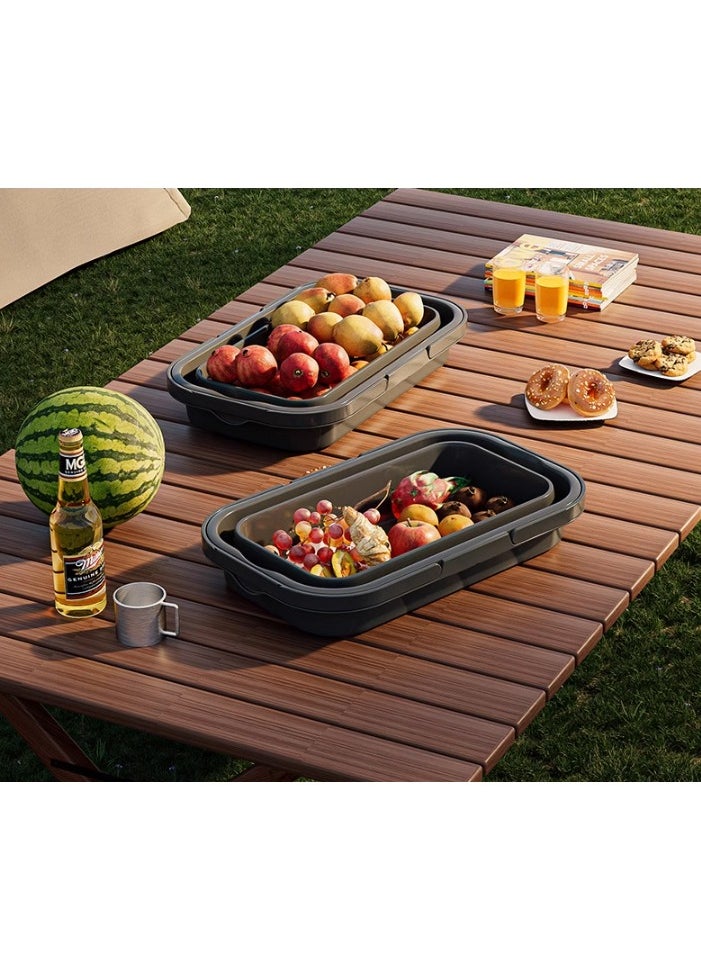 15L Collapsible Picnic Basket with Handles, Lid as Stand Up Table, Lightweight, Water-Proof & Leak-Proof - 3-in-1 Rectangle Bucket for Picnics, Camping, BBQ, Travelling and Road Trips (Grey)