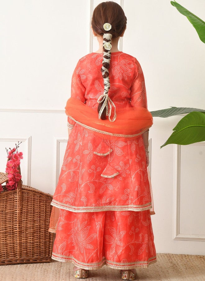Indi-Loom Couture Girls Ethnic Motifs Printed Angrakha Gotta Patti Kurta with Sharara & Dupatta - Image 5