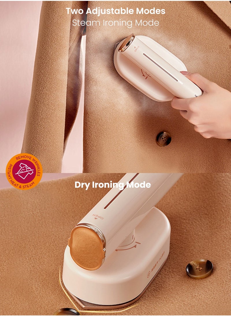 Moxedo - Moxedo 2 in 1 Dynamic Steam Flat Iron Portable Handheld Rotatable Steam and Press Iron Garment Steamer Scratch Resistant and Fast Heating with Removable Water Tank - Beige - Image 1