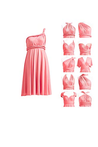 72styles Short Infinity Dresses Styles Coral Pink Bridesmaid Dresses Convertible Multiway Transformer Twist Wrap Midi Women - Image 3