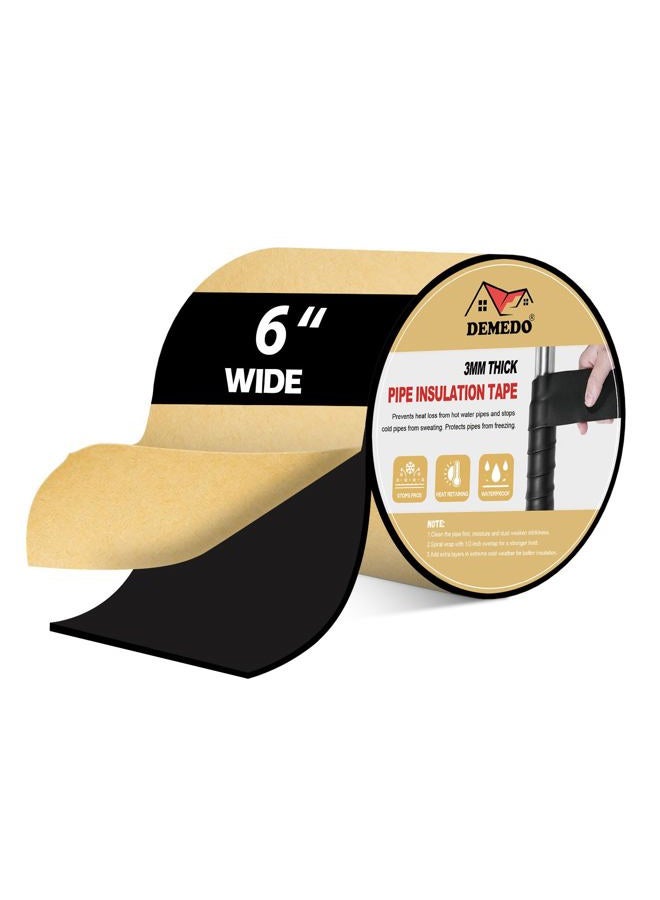 DEMEDO Pipe Insulation Tape, Pipe Wrap Insulation Foam Tape Self Adhesive, Outdoor Water Pipe Insulation Roll for HVAC, AC Line Insulation, 6 inch x 16.5 FT Heat Tape for Water Pipe, , Black - Image 1