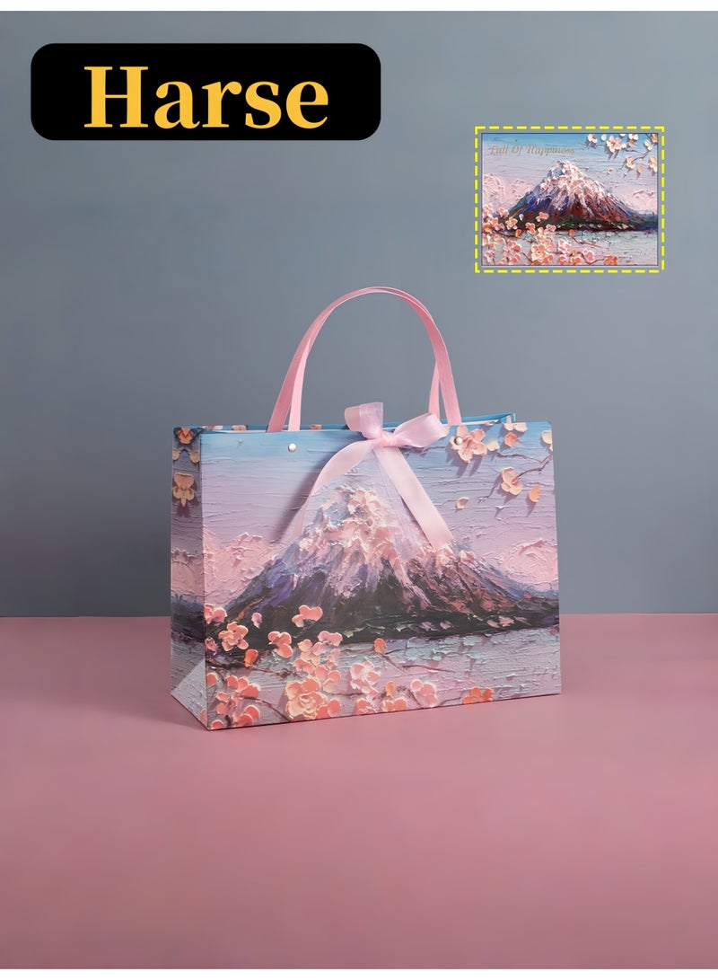Harse Color Gift Bag with Handle, Oil Painting Gift Paper Bags Medium Size Small Gift Bags Birthday Craft Paper Gift Bags for Presents,Birthdays, Mother's Day,Weddings, Party - Image 1