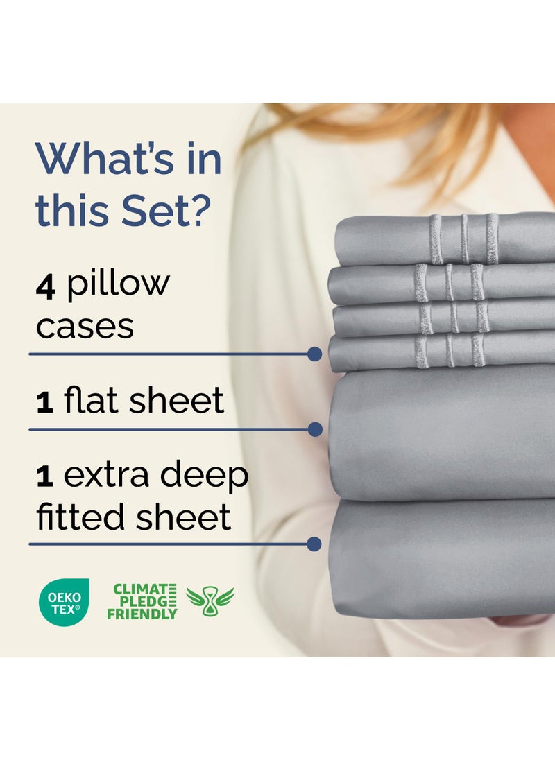 Extra Deep Full Sheet Set - 6 Piece Breathable & Cooling Sheets - Hotel Luxury Bed Sheets Set - Easy & Secure Fit - Soft  Wrinkle Free & Comfy Sheets Set - Steel Blue Sheet Set with Extra Deep Pockets