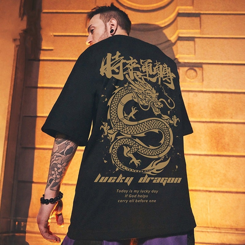 American Street Fashion Graffiti Patch Paint Bear Short-Sleeved Men'S Ins Loose Fashionable Brand Plus Size Plus Size Plus Size Half-Sleeved T-Shirt - Image 2