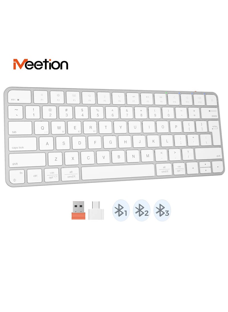 Meetion لوحة مفاتيح آبل اللاسلكية الرفيعة جداً بأربعة أوضاع من ميتشن كيويت، ikey K210، اقتصاد مكاني مبتكر، جمالية متجددة، بروتوكول مزامنة عالمي (فضي) - Image 1