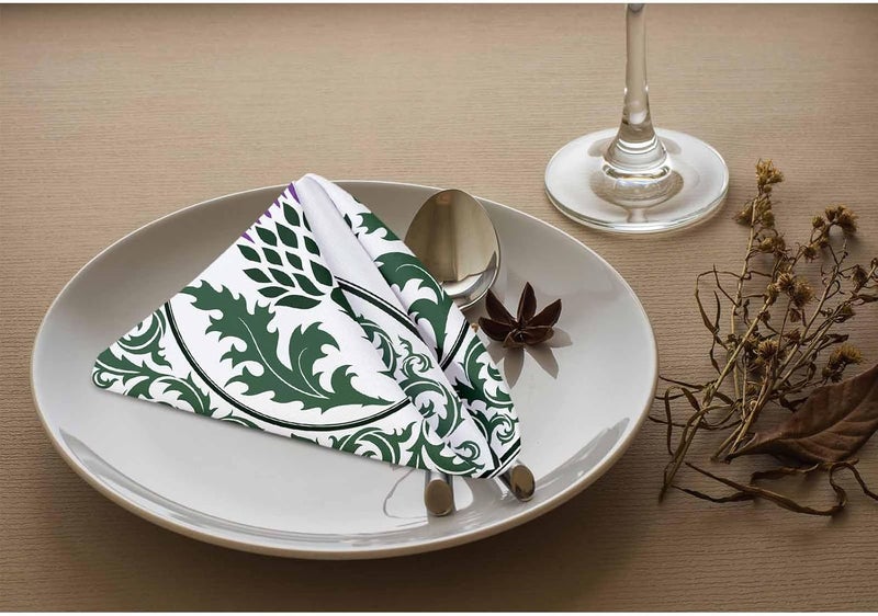 Yibeas Green Thistle Flower Cloth Napkins Dinner Table Napkin Round Lace Curl Leaves Totem Heraldic Scotland Element Washable Reusable Napkins Set of 4 for Kitchen Home Holiday Party Wedding 18 x 18 inch - Image 3