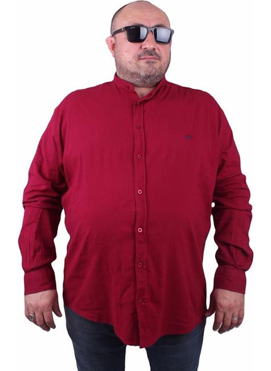 Men's Large Size Lycra Linen Judge Collar Shirt 11307 Claret Red