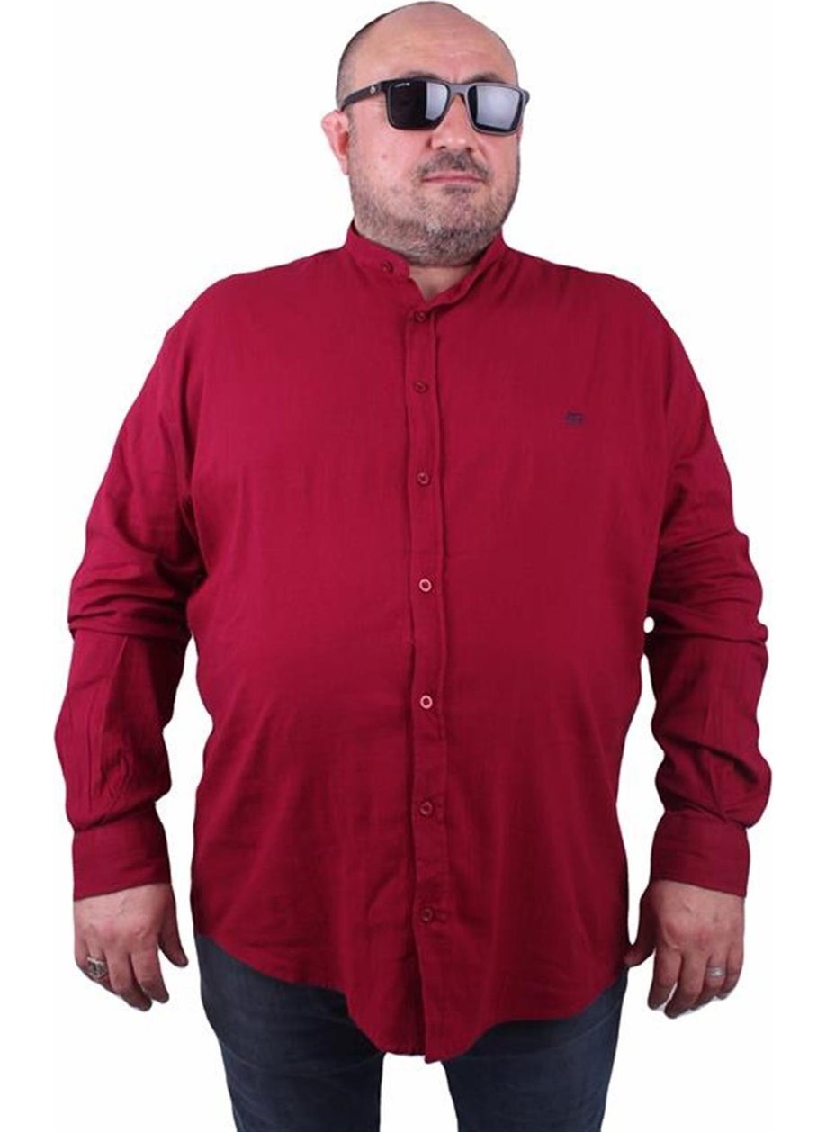 Men's Large Size Lycra Linen Judge Collar Shirt 11307 Claret Red
