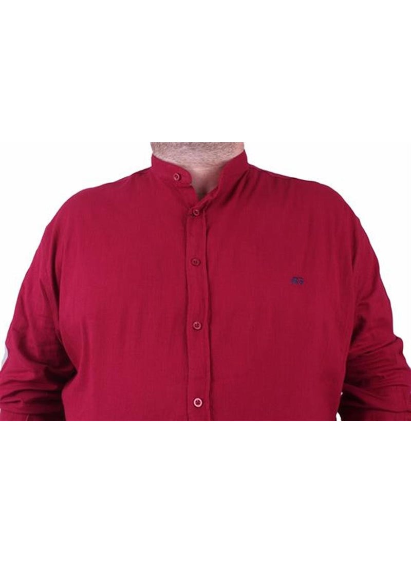 Men's Large Size Lycra Linen Judge Collar Shirt 11307 Claret Red