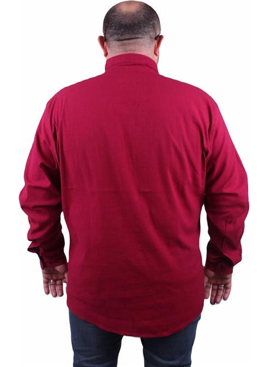 Men's Large Size Lycra Linen Judge Collar Shirt 11307 Claret Red