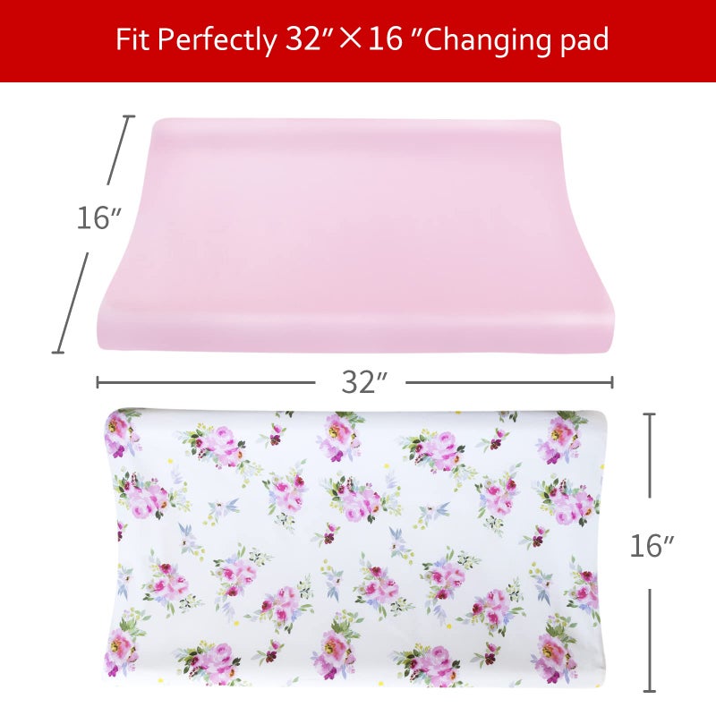 Moonsea Changing Pad Cover for Girls 2 Pack, Lovely Print Soft Diaper Change Table Sheets, Fit 32"x16" Contoured Pad, Comfy Cozy 2-Pack Cradle Sheets,Floral - Image 5