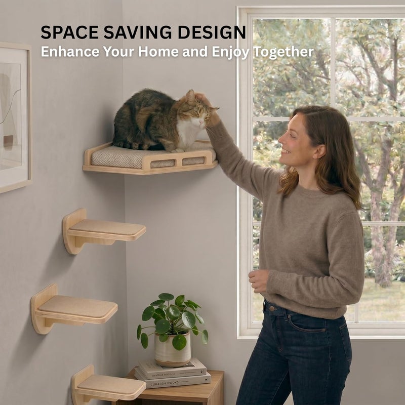 INICIO Cat Wall Shelves w/Corner Cat Shelf and 3 Steps, Easy Install Wall Climbing for Cats, Modern and Durable Shelves for Cats, Suitable for Small and Medium Size up to 22lbs - Image 4