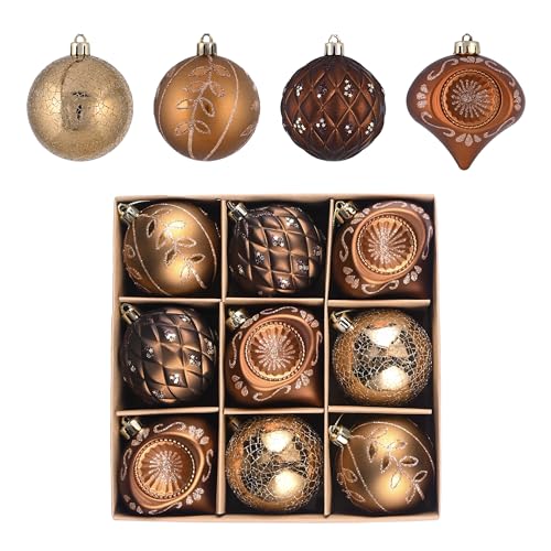 Valery Madelyn Christmas Ball Ornaments 9ct 276 Inches Bronze Copper Brown Gold Shatterproof Christmas Tree Decorations Set Luxury Hanging Ornaments for Xmas Holiday Party Decor - Image 1
