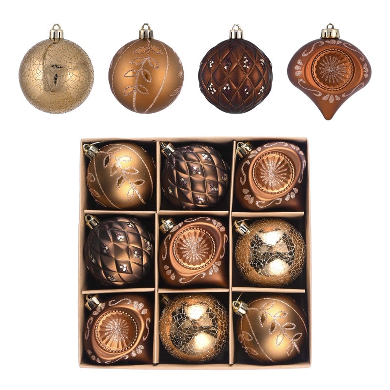 Valery Madelyn Christmas Ball Ornaments 9ct 276 Inches Bronze Copper Brown Gold Shatterproof Christmas Tree Decorations Set Luxury Hanging Ornaments for Xmas Holiday Party Decor - Image 2