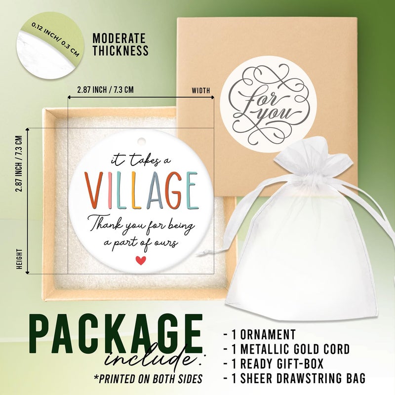 HEXMOZ Teacher Appreciation Gifts - Thank You Gifts for Women Men - Nurses Week Gift - Appreciation Gift for Teacher Nurse Coworker Daycare Provider Nanny Babysitter - It Takes a Village Ornament - Image 2