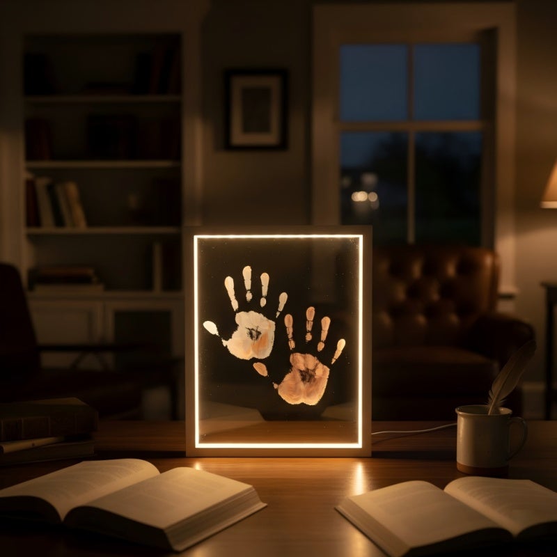 LED Light Photo Frame 22.5x31x4CM Black - DIY Multi-Person Handprint Kit with Non-Toxic Paint - Warm Night Light for Valentine's Day Creative Gift - Image 5