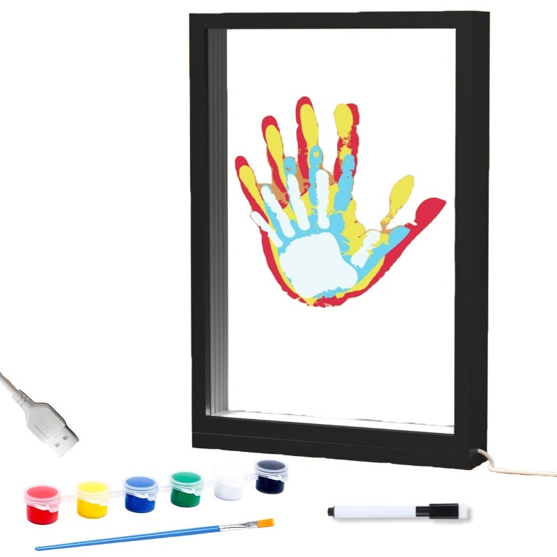 LED Light Photo Frame 22.5x31x4CM Black - DIY Multi-Person Handprint Kit with Non-Toxic Paint - Warm Night Light for Valentine's Day Creative Gift - Image 1