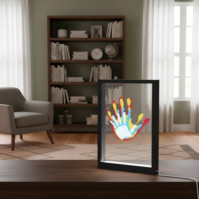 LED Light Photo Frame 22.5x31x4CM Black - DIY Multi-Person Handprint Kit with Non-Toxic Paint - Warm Night Light for Valentine's Day Creative Gift - Image 4