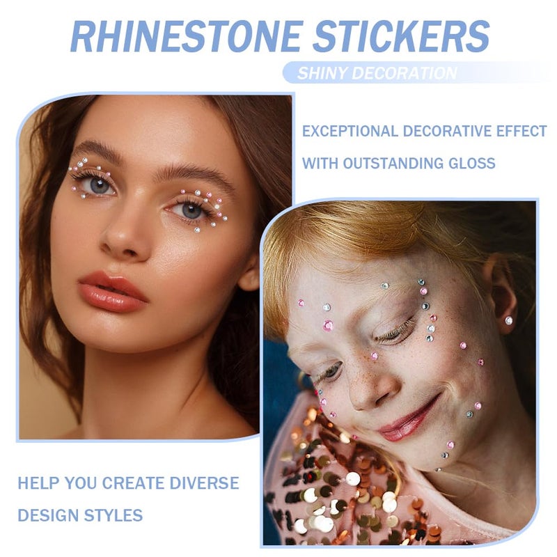 TRKETK 8 Sheets Rhinestone Face Sticker 3584 Pieces Self Adhesive Rhinestones with 1 Pieces Shiny Rhinestone Tweezers Adhesive for DIY Craft Nail Body Makeup Decoration (3/4/5/6mm) - Image 5