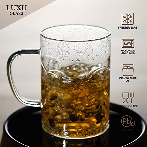 LUXU Glass Coffee Mugs 16 oz,Set of 4 Large Glass Coffee Cups Clear Tea Cups,Lead-Free Glasses Cups for Water,Latte,Milk-Flat Bottomed Design - Image 4