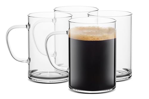 LUXU Glass Coffee Mugs 16 oz,Set of 4 Large Glass Coffee Cups Clear Tea Cups,Lead-Free Glasses Cups for Water,Latte,Milk-Flat Bottomed Design - Image 3