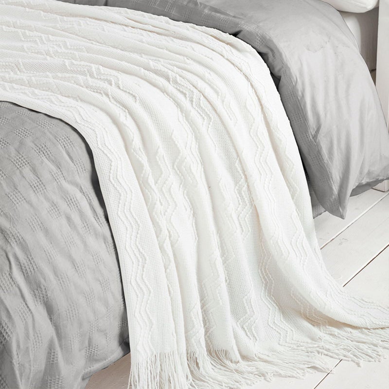 BOURINA Off White Throw Blanket 50x60 Inches Throw Textured Solid Soft Sofa Couch Decorative Knit Blanket - Image 5