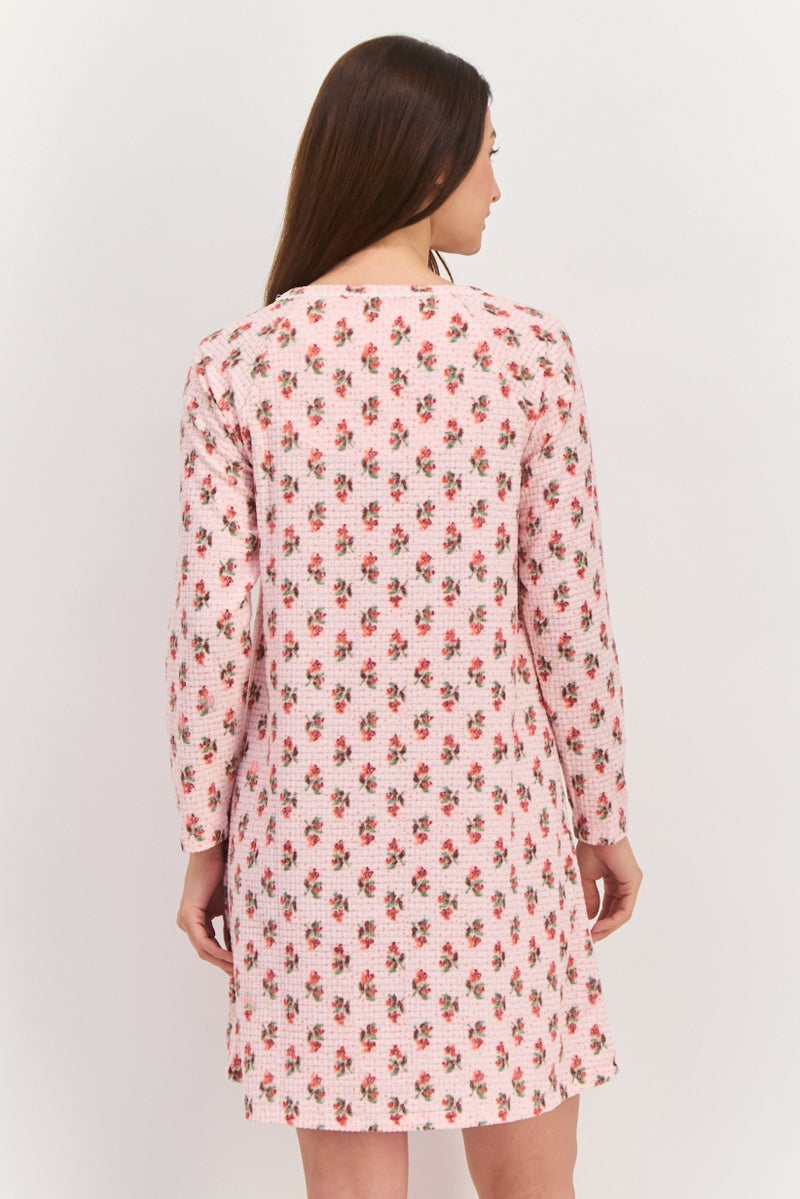 Carole Hochman فستان بيجاما قصير بأكمام طويلة مطبوعة للنساء، مجموعة وردية - Image 2