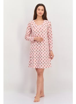 Carole Hochman Women Printed long Sleeves Short Pajama Dress, Pink Combo  - Image 1