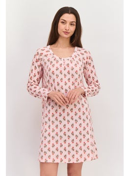Carole Hochman Women Printed long Sleeves Short Pajama Dress, Pink Combo  - Image 4