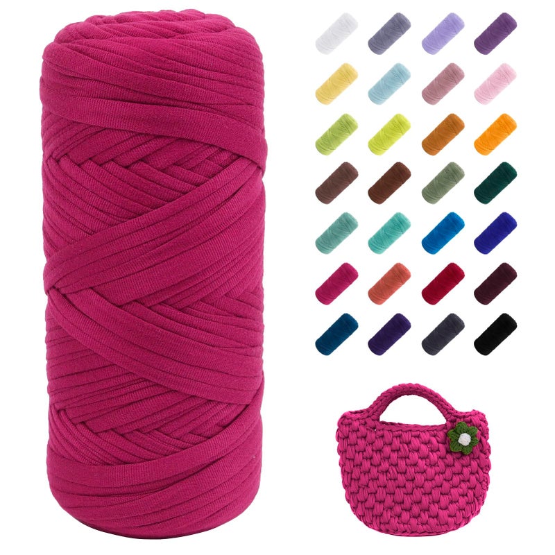Uiopa TShirt Yarn 200g196ft Elastic Fabric Cloth Knitting T Shirt Yarn Rose Red Thick Crochet Fabric Ribbon for Crocheting BagsBasketsRugs Home Decor DIY Crafts
